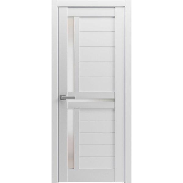 Sartodoors Solid French Door 36 x 84in, White Silk W/ Frosted Glass, Single Regular Panel Frame Trims Handle VEREGIO7288ID-WS-3684
